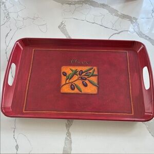 Red Serving Tray with Olive Design